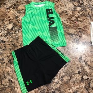 Under armour green and black matching short set